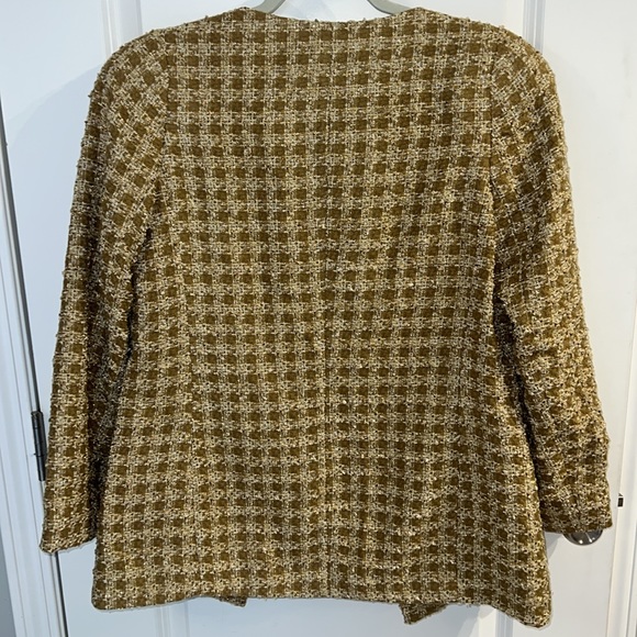 SOLD EXPRESS long tweed blazer metallic bronze gold tan worn by celebrity - Picture 10 of 17